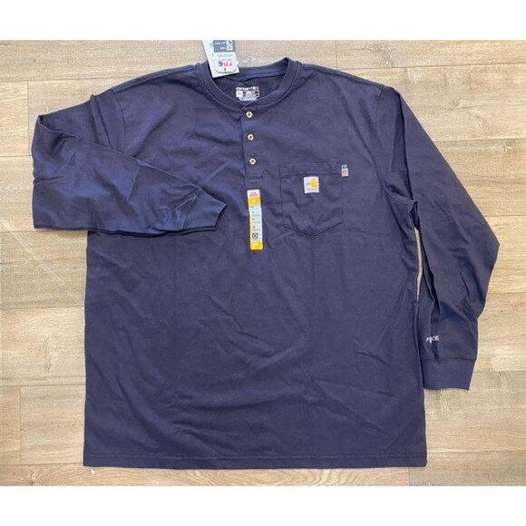 Carhartt Force FR Mens XXL Navy Blue Flame Resistant Long Sleeve Cat2 Pocket - Picture 2 of 9
